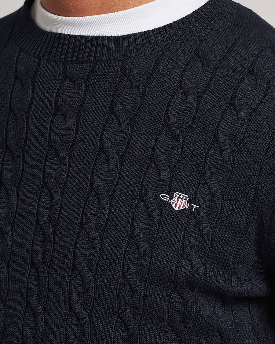 Herre | Trøjer | Gant | Cotton Cable Crew Neck Evening Blue