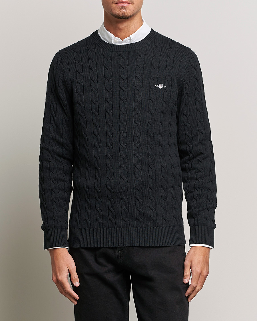 Herre | GANT | GANT | Cotton Cable Crew Neck Pullover Black