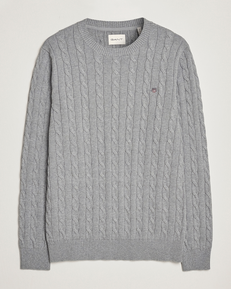 Herre | Trøjer | Gant | Cotton Cable Crew Neck Grey Melange