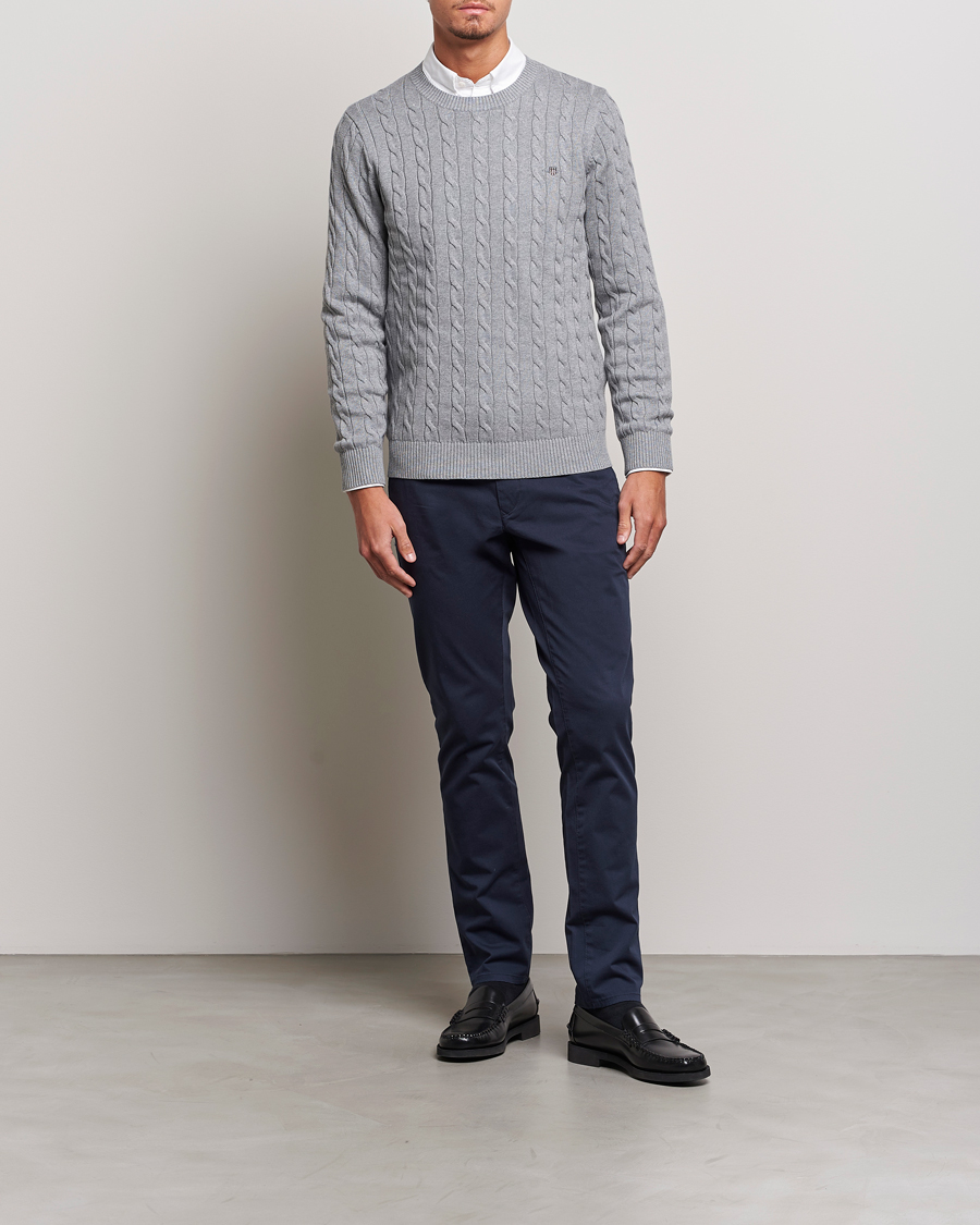 Herre | Trøjer | Gant | Cotton Cable Crew Neck Grey Melange