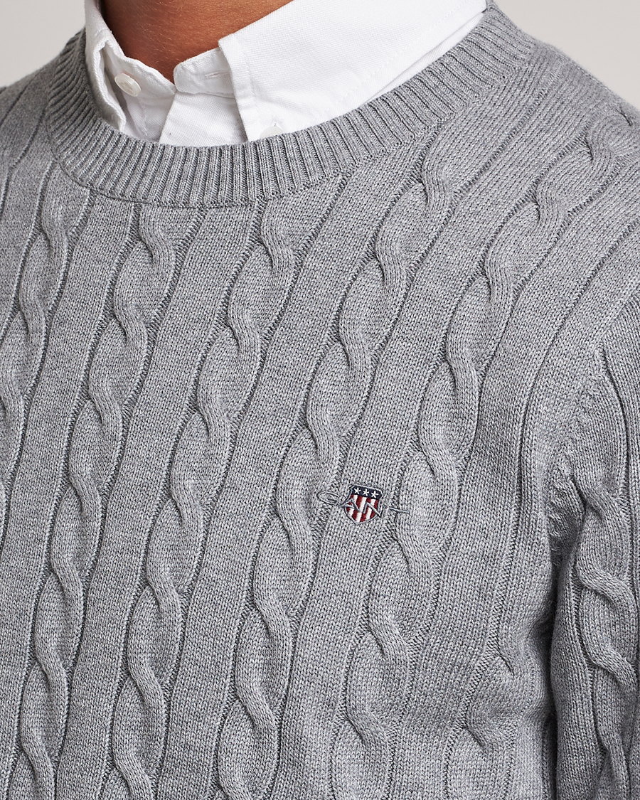 GANT Cotton Cable Crew Pullover Melange CareOfCarl.dk