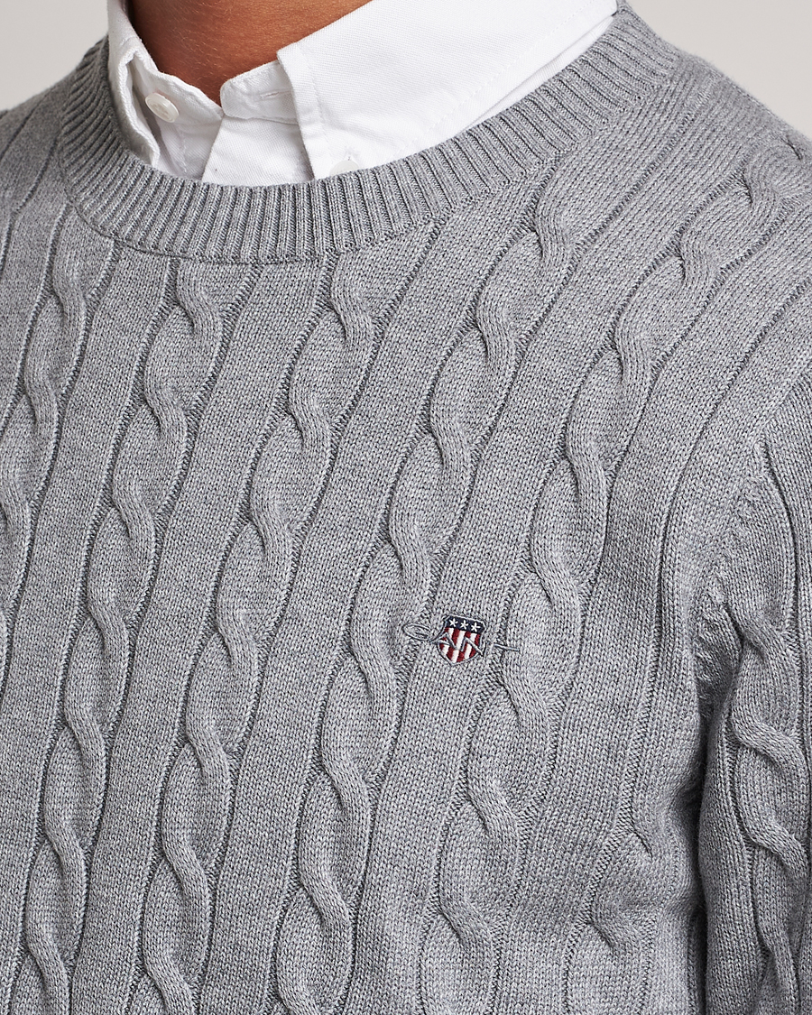 Herre | Trøjer | Gant | Cotton Cable Crew Neck Grey Melange