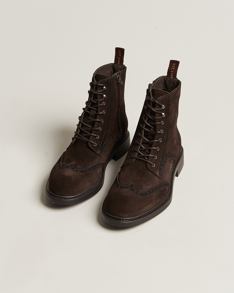 Herre | Udsalg sko | GANT | Millbro Suede Brouge Mid Boot Dark Brown