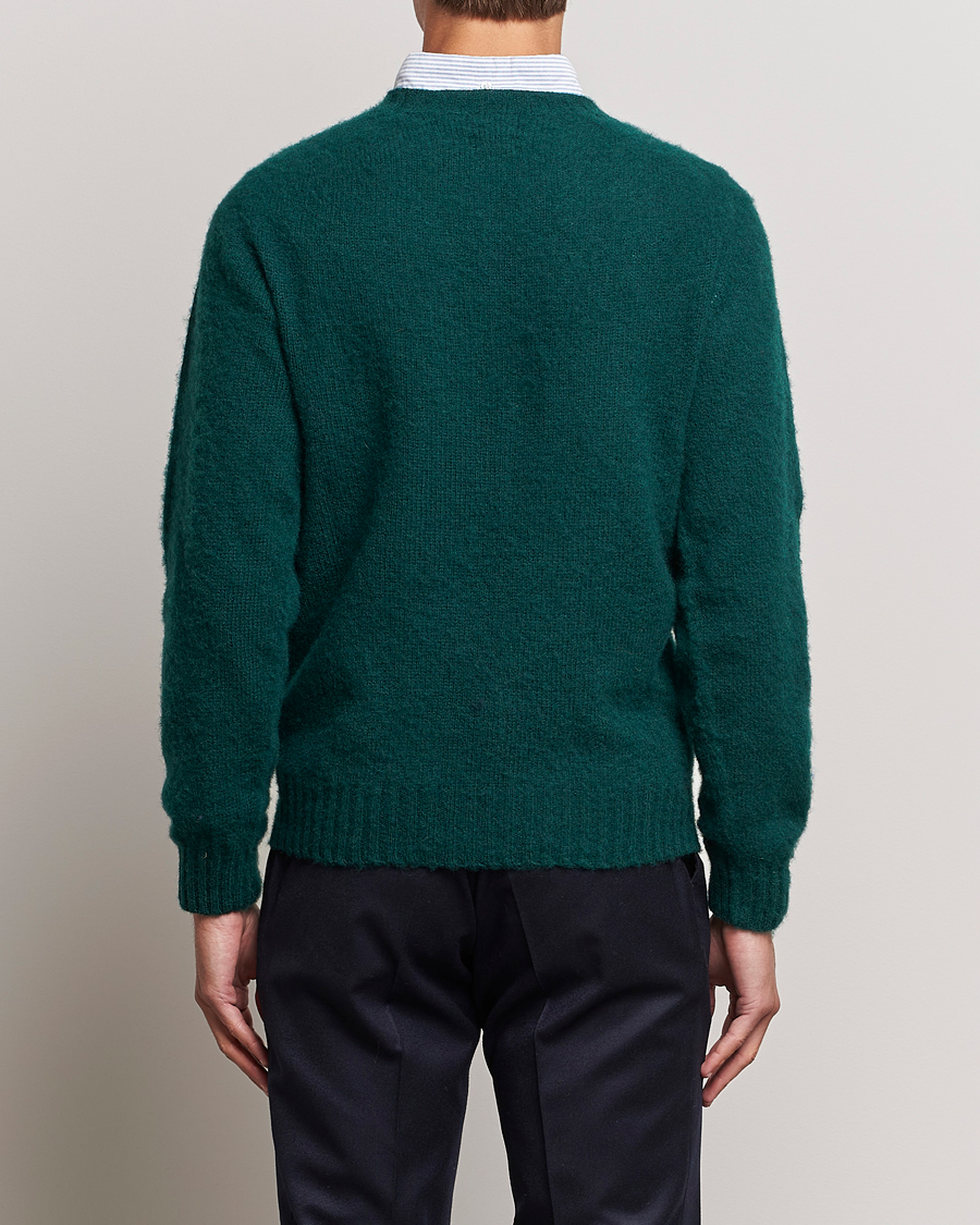 Herre | Trøjer | Drake's | Brushed Shetland Crew Emerald Green