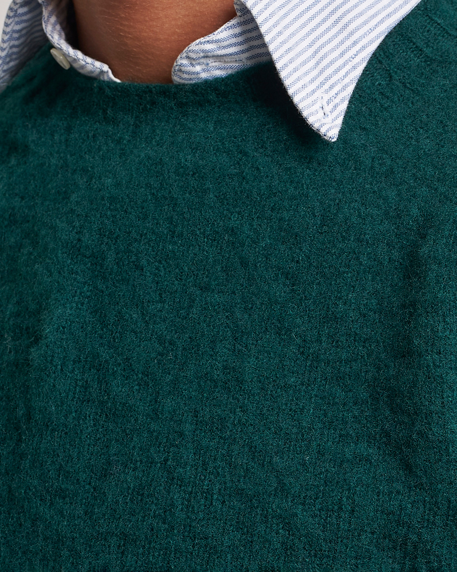 Herre | Trøjer | Drake's | Brushed Shetland Crew Emerald Green