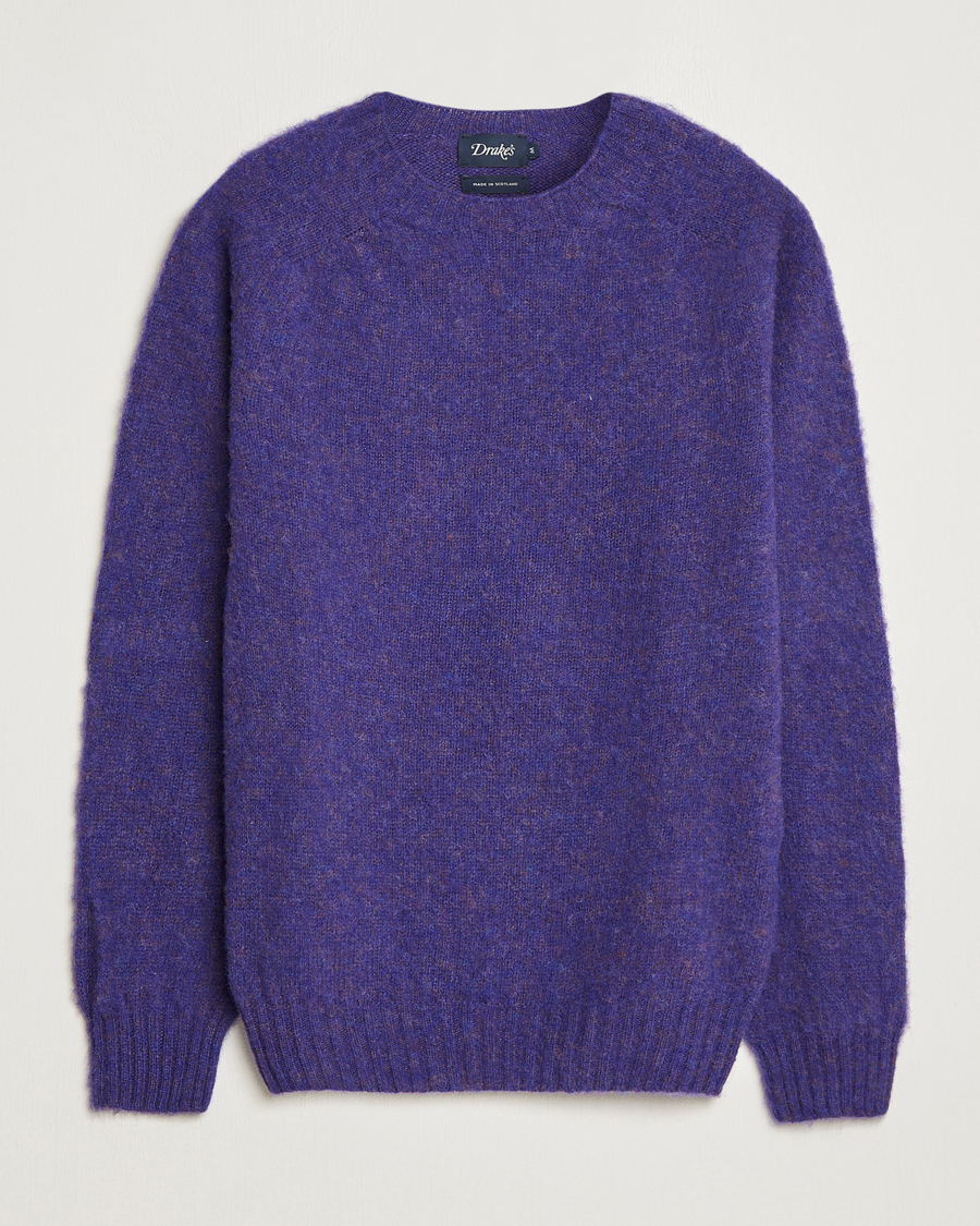 Herre | Trøjer | Drake's | Brushed Shetland Crew Purple