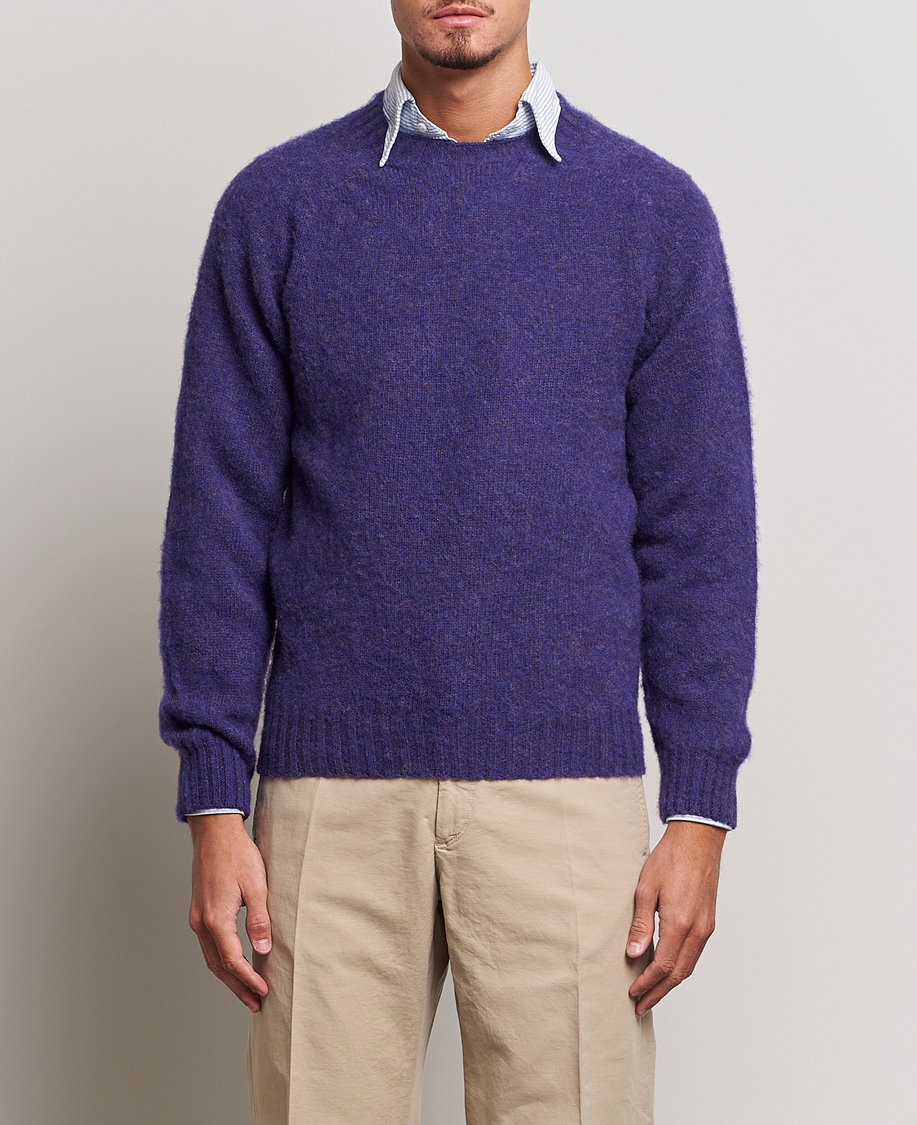 Herre | Strikkede trøjer | Drake's | Brushed Shetland Crew Purple