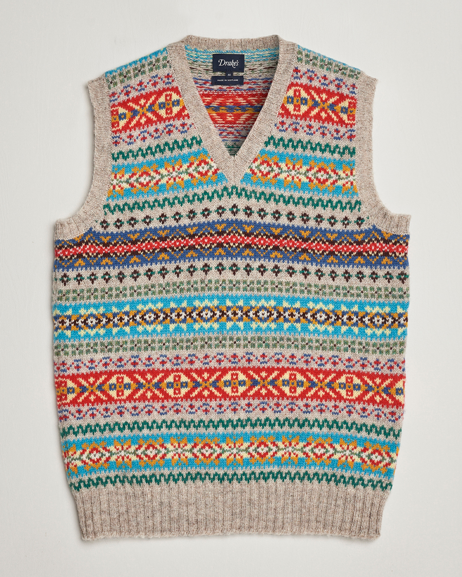 Herre | Trøjer | Drake's | Fairisle Print Wool Vest Multi