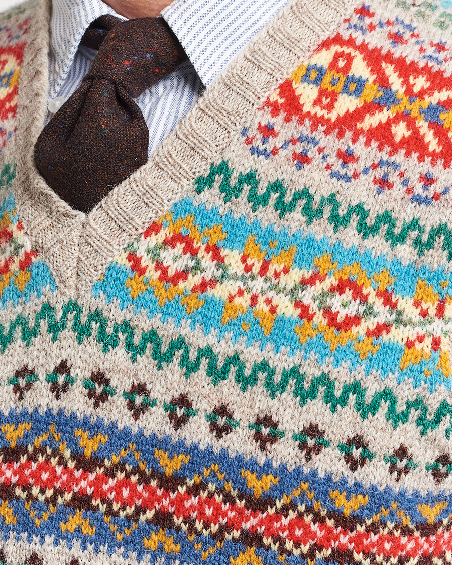 Herre | Trøjer | Drake's | Fairisle Print Wool Vest Multi
