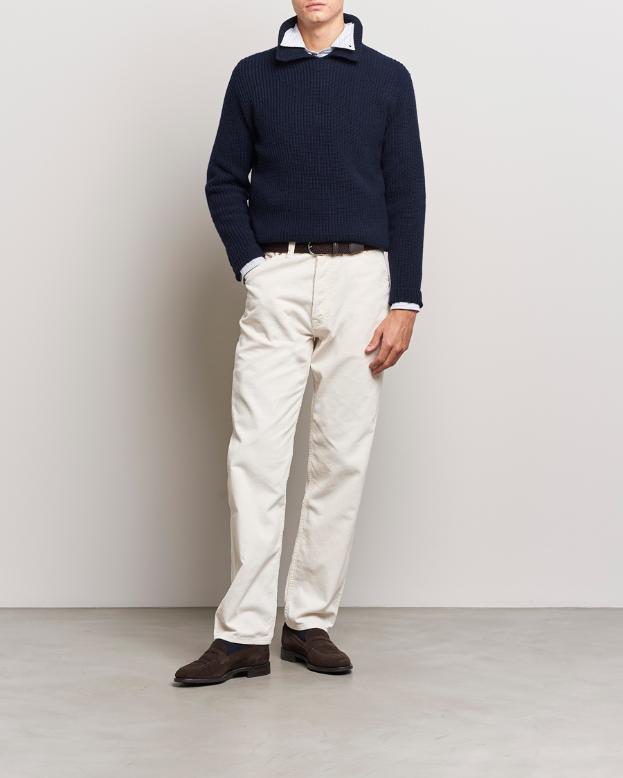 Herre | Trøjer | Drake's | Integral Collar Ribbed Jumper Navy