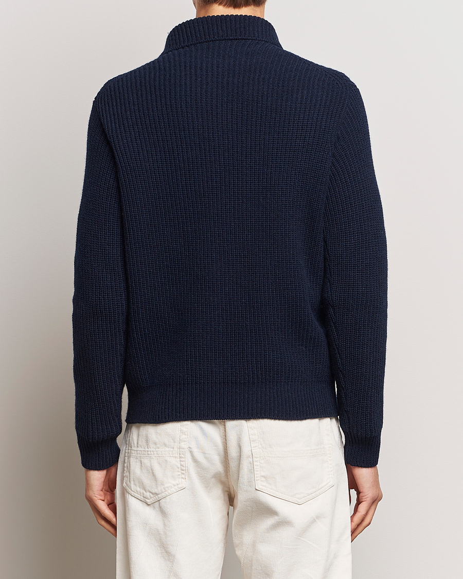Herre | Trøjer | Drake's | Integral Collar Ribbed Jumper Navy