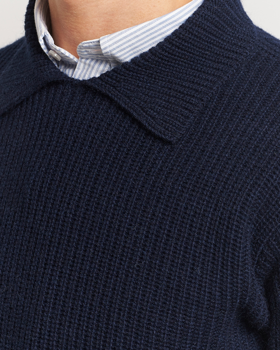 Herre | Trøjer | Drake's | Integral Collar Ribbed Jumper Navy