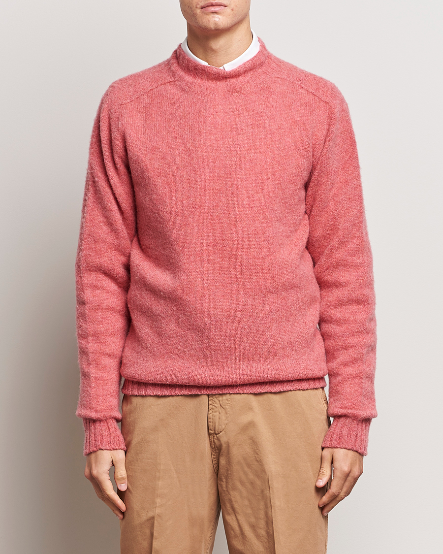 Herre | Trøjer | Drake's | Brushed Shetland Mock Neck Jumper Pink