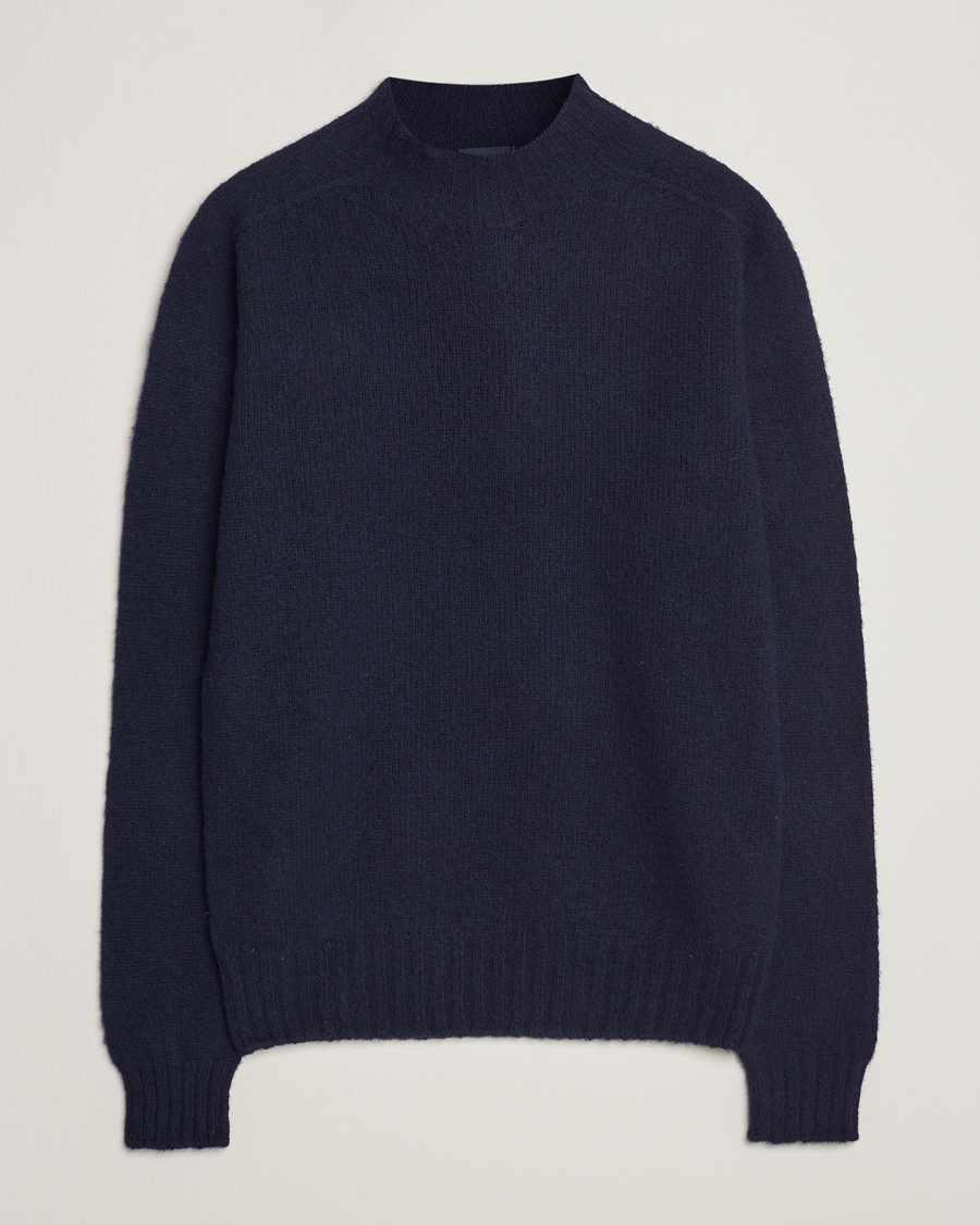 Herre | Trøjer | Drake's | Brushed Shetland Mock Neck Jumper Navy