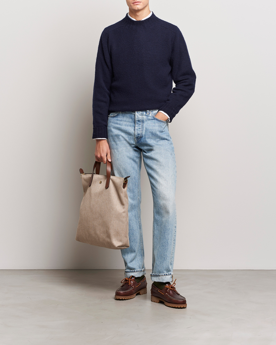 Herre | Trøjer | Drake's | Brushed Shetland Mock Neck Jumper Navy