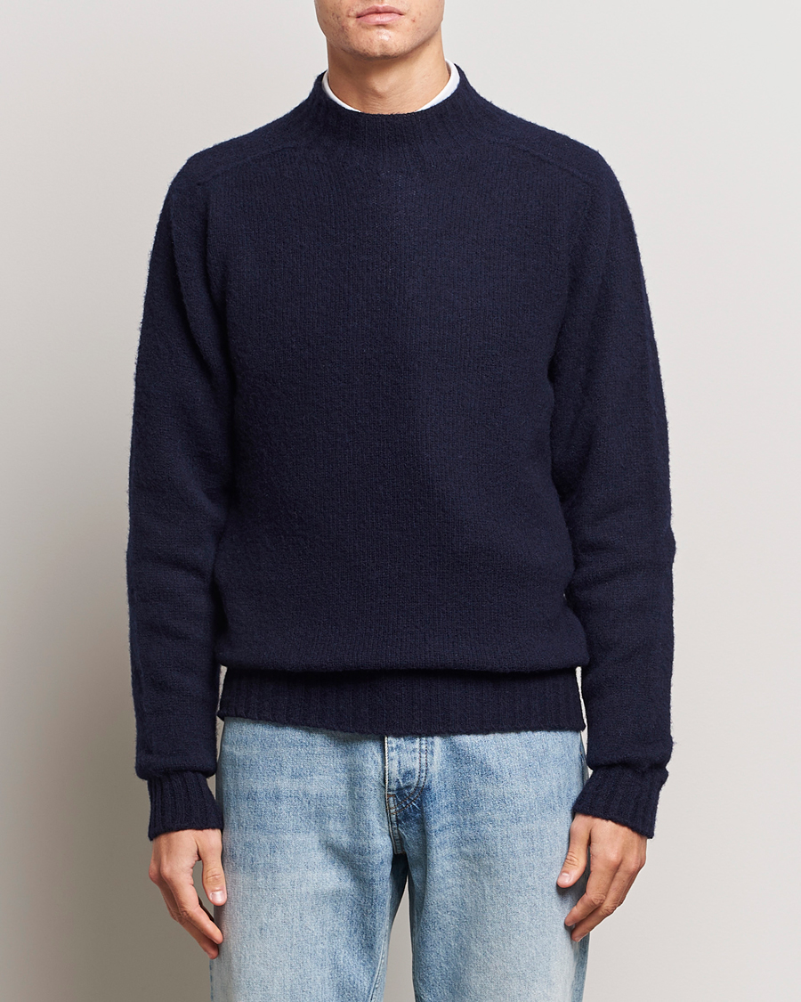 Herre | Trøjer | Drake's | Brushed Shetland Mock Neck Jumper Navy