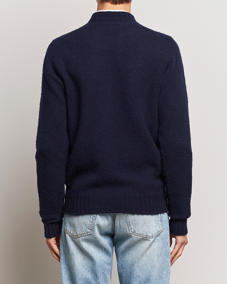 Herre | Trøjer | Drake's | Brushed Shetland Mock Neck Jumper Navy