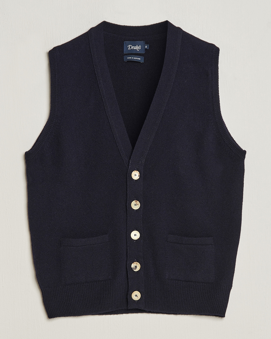 Herre | Trøjer | Drake's | Lambswool Vest Cardigan Navy