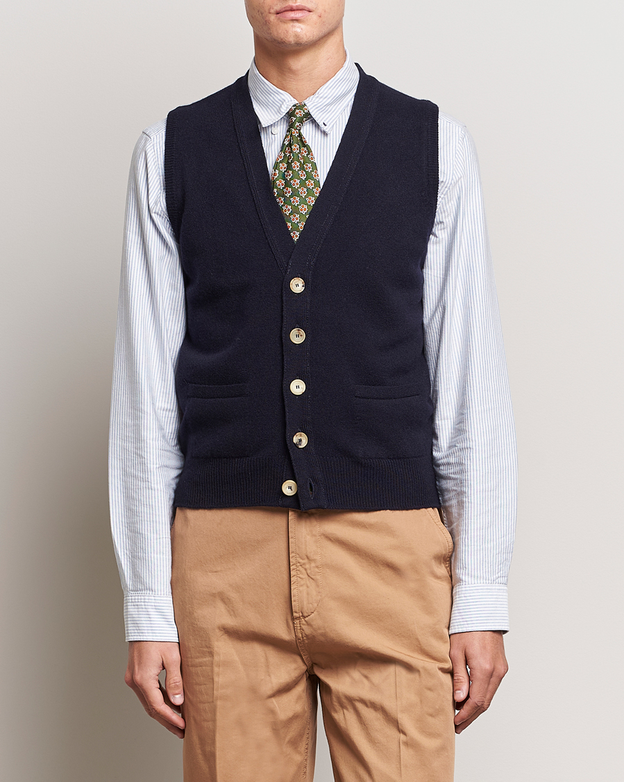 Herre | Trøjer | Drake's | Lambswool Vest Cardigan Navy