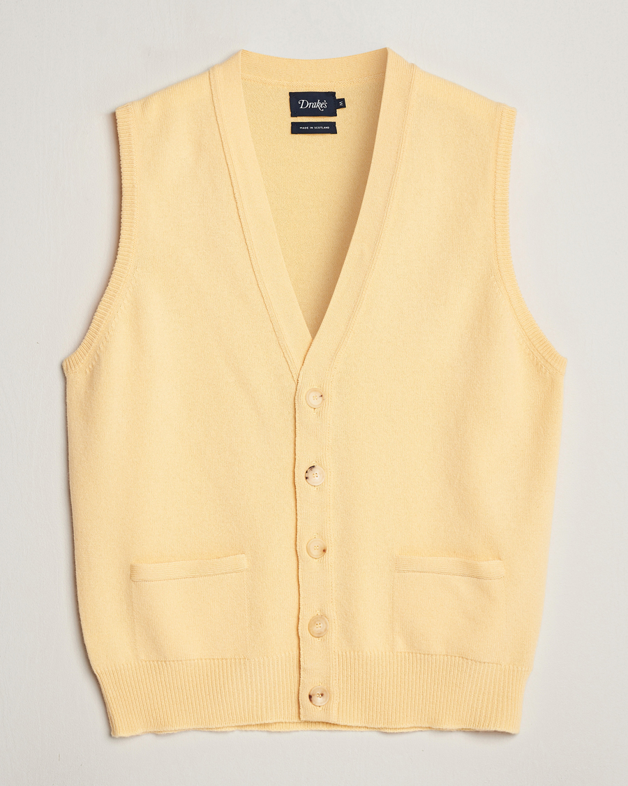 Herre | Trøjer | Drake's | Lambswool Vest Cardigan Yellow