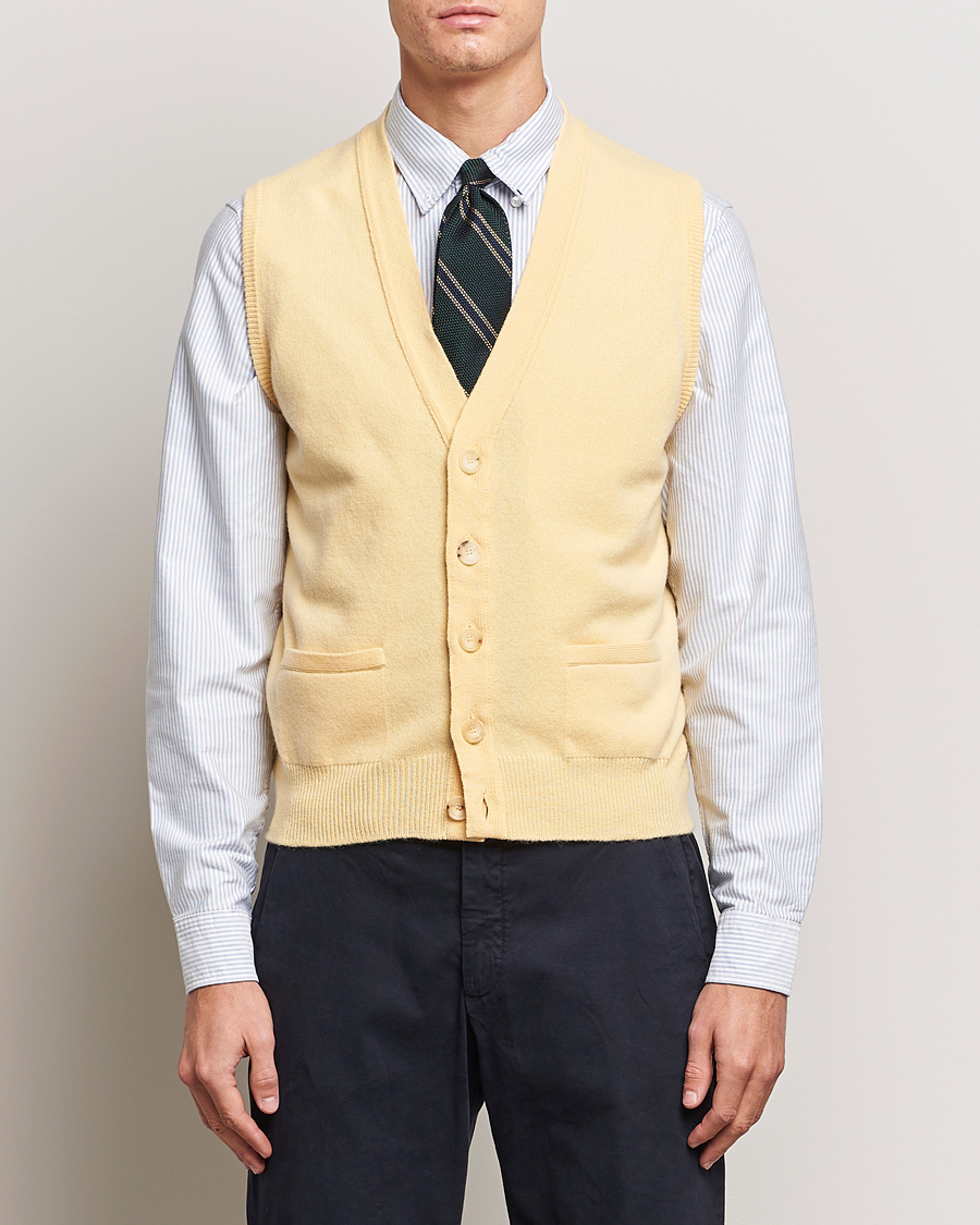 Herre | Trøjer | Drake's | Lambswool Vest Cardigan Yellow