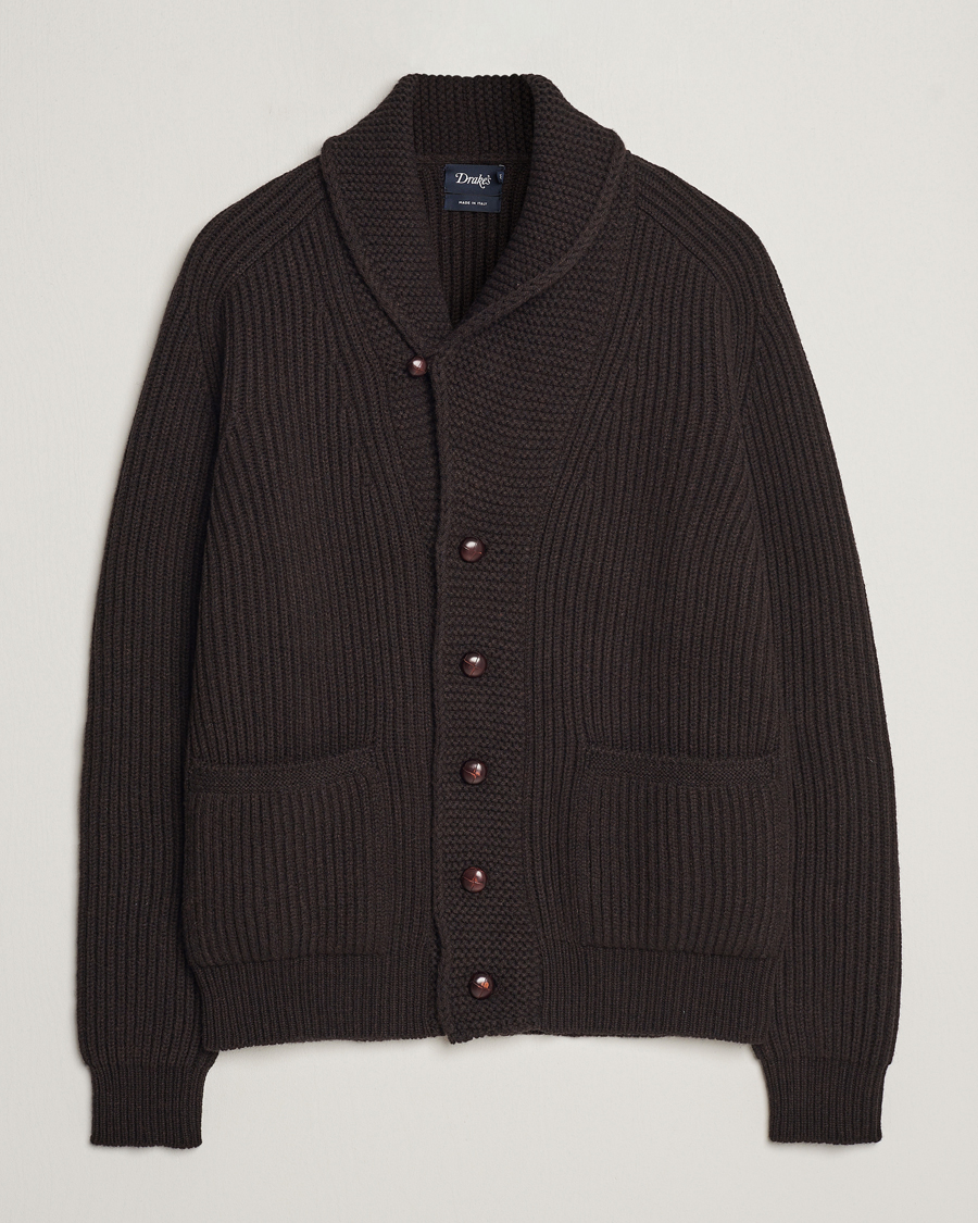 Herre | Trøjer | Drake's | Lambswool 6-Ply Shawl Collar Cardigan Brown