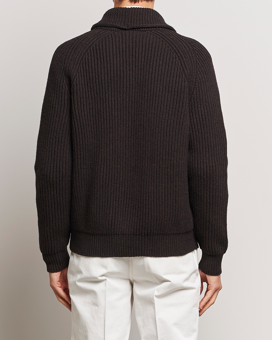 Herre | Trøjer | Drake's | Lambswool 6-Ply Shawl Collar Cardigan Brown