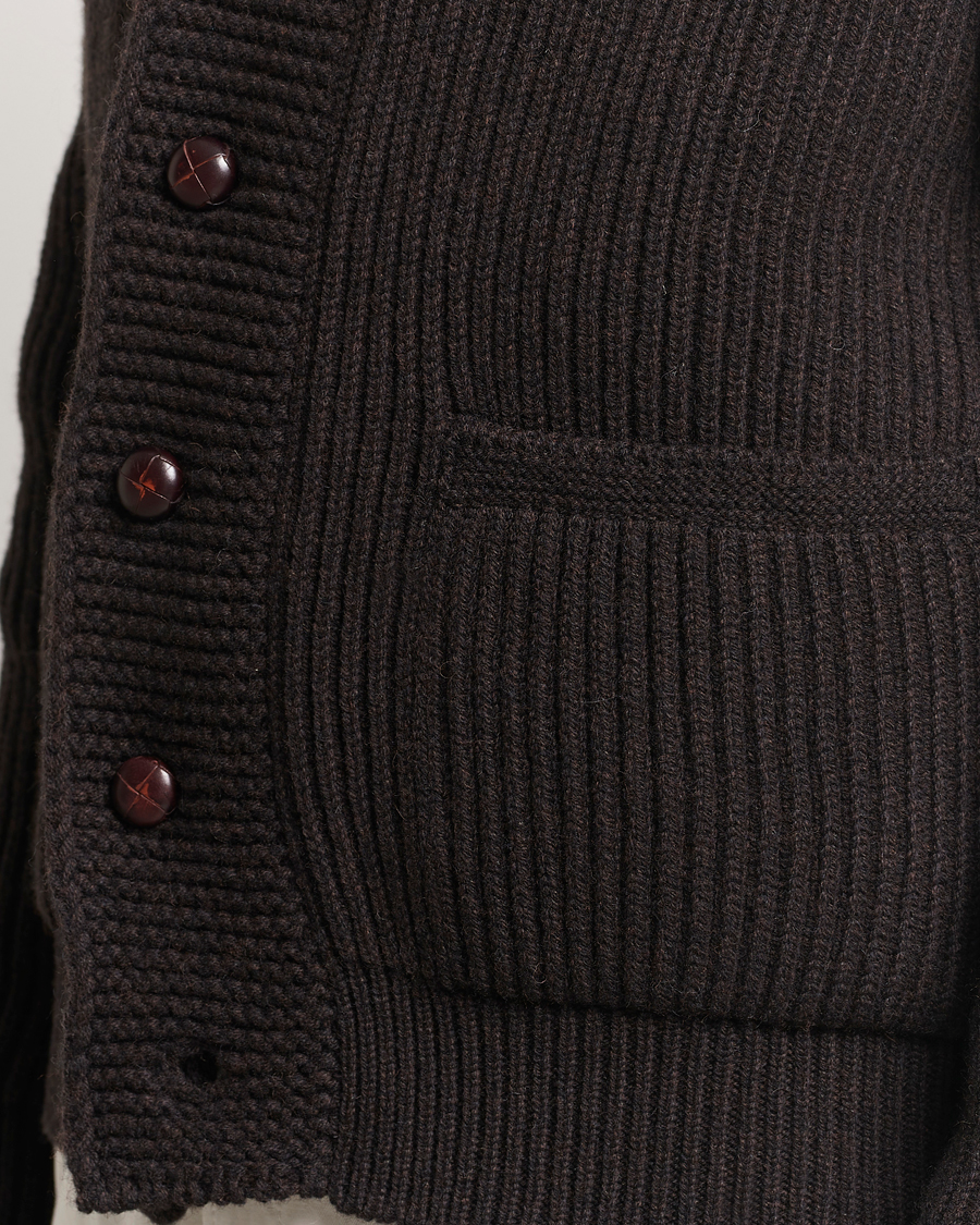 Herre | Trøjer | Drake's | Lambswool 6-Ply Shawl Collar Cardigan Brown