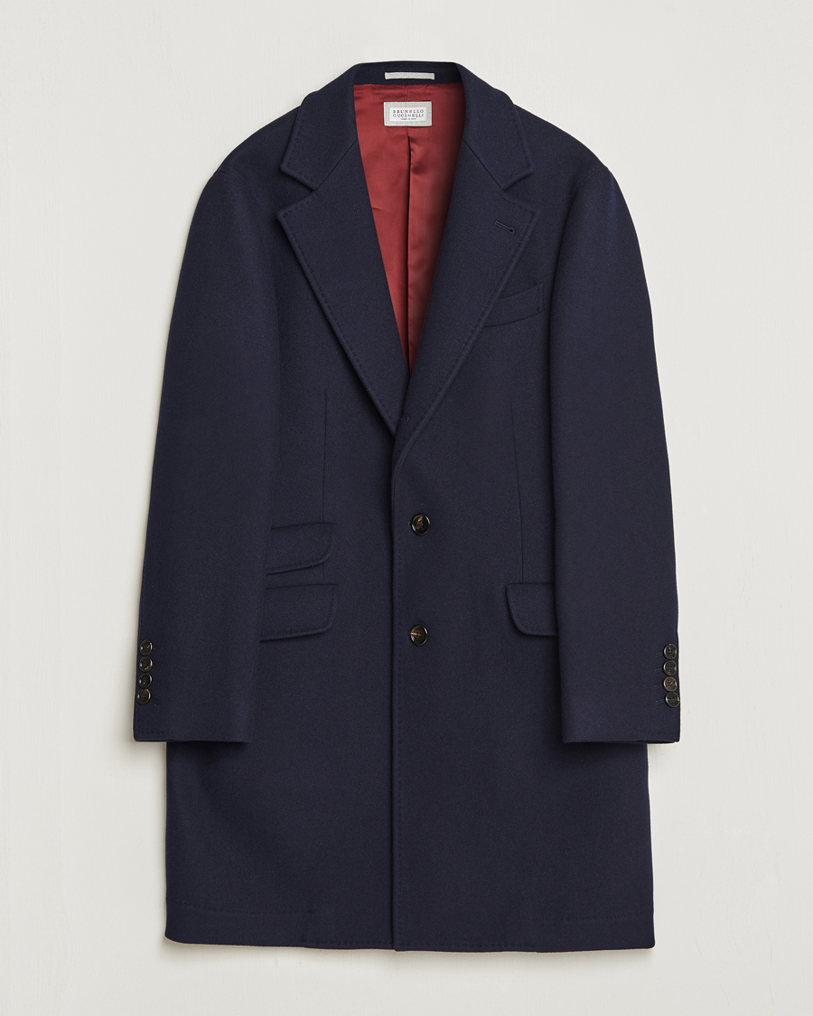 Herre | Jakker | Brunello Cucinelli | Wool/Cashmere Single Breasted Coat Navy