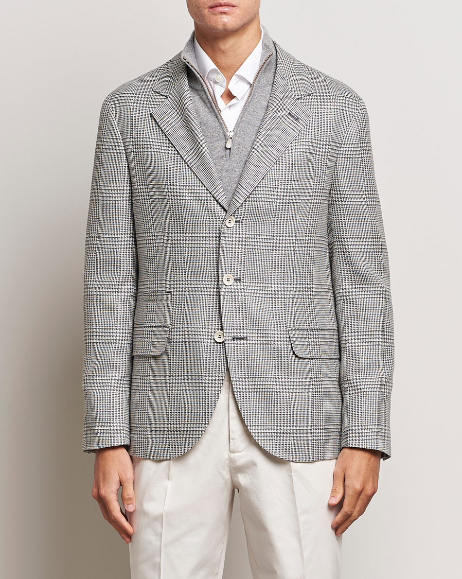 Herre | Blazere & jakker | Brunello Cucinelli | Prince Of Wales Check Blazer Pearl Grey