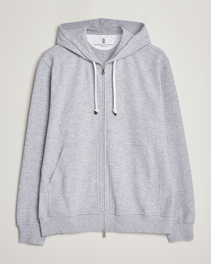 Herre | Trøjer | Brunello Cucinelli | Full Zip Hooded Sweater Grey Melange