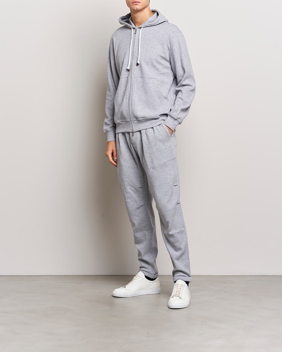 Herre | Trøjer | Brunello Cucinelli | Full Zip Hooded Sweater Grey Melange