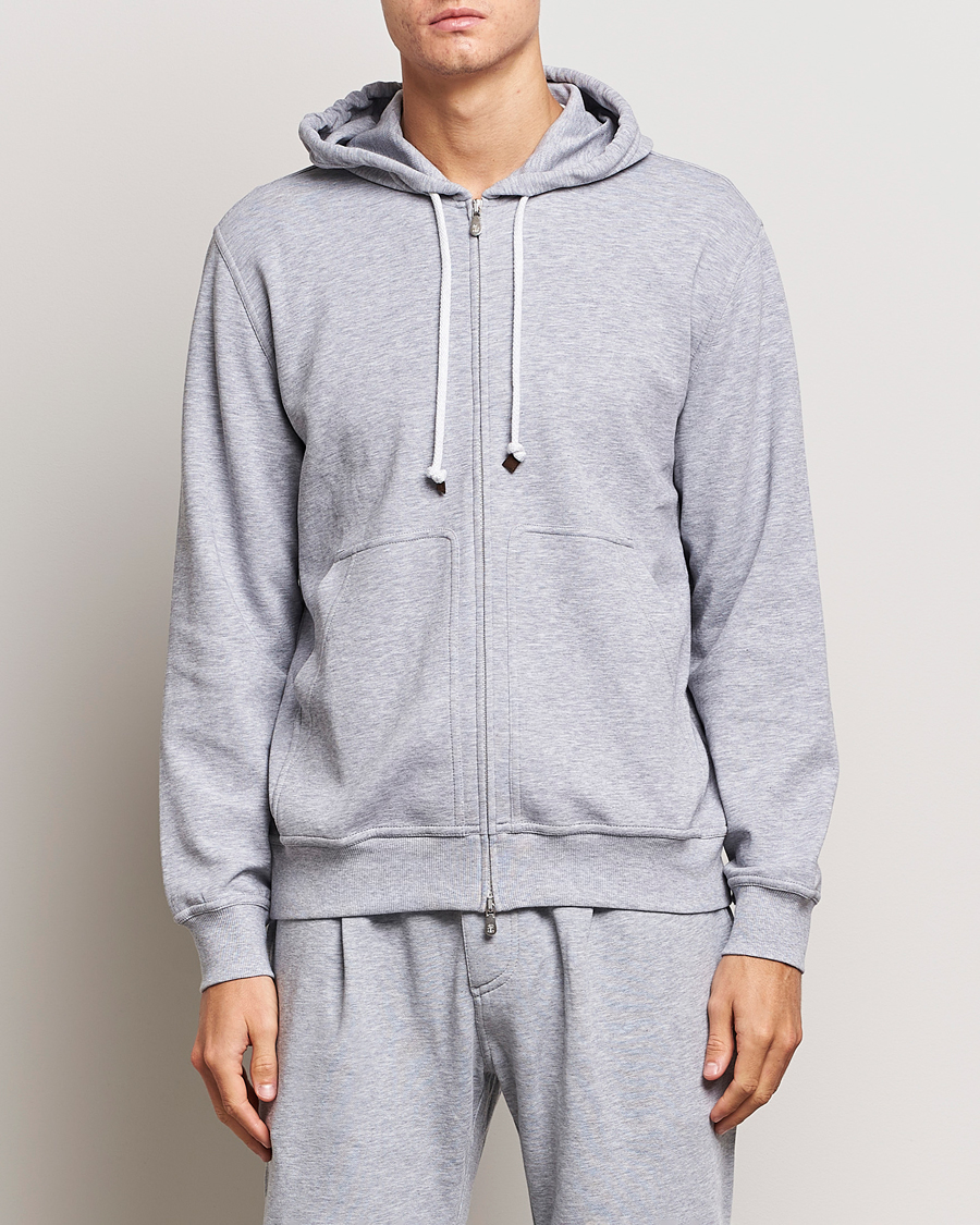 Herre | Trøjer | Brunello Cucinelli | Full Zip Hooded Sweater Grey Melange