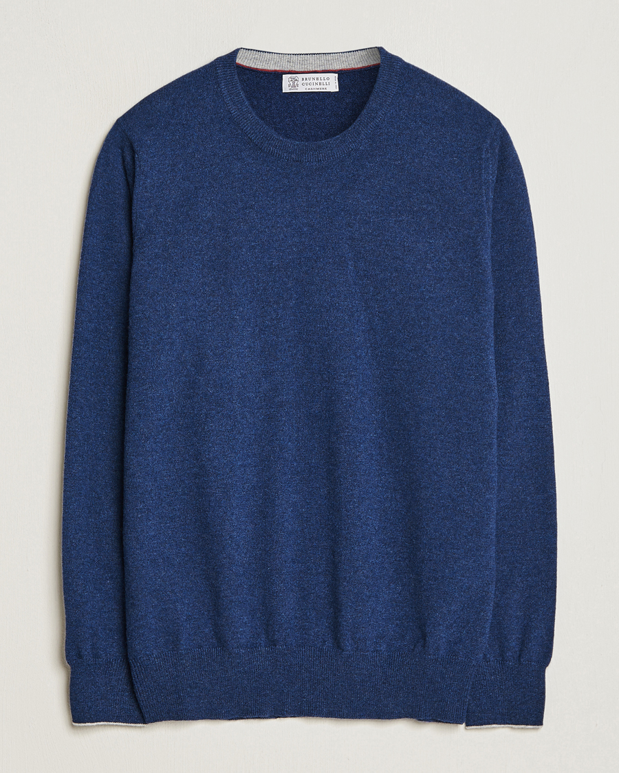 Herre | Trøjer | Brunello Cucinelli | 2 Ply Cashmere Pullover Dark Blue