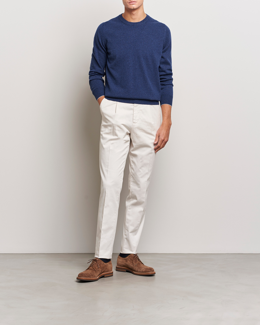 Herre | Trøjer | Brunello Cucinelli | 2 Ply Cashmere Pullover Dark Blue