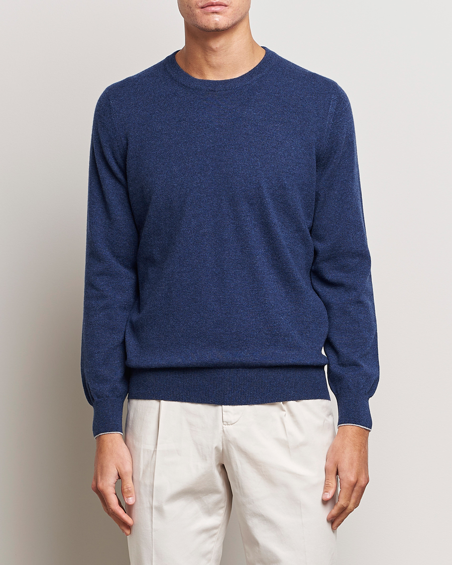 Herre | Trøjer | Brunello Cucinelli | 2 Ply Cashmere Pullover Dark Blue
