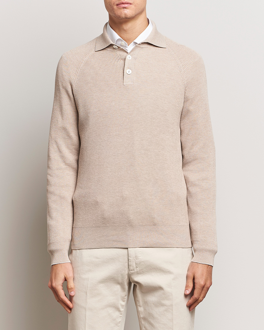 Herre | Trøjer | Brunello Cucinelli | Long Sleeve Knitted Polo Light Beige