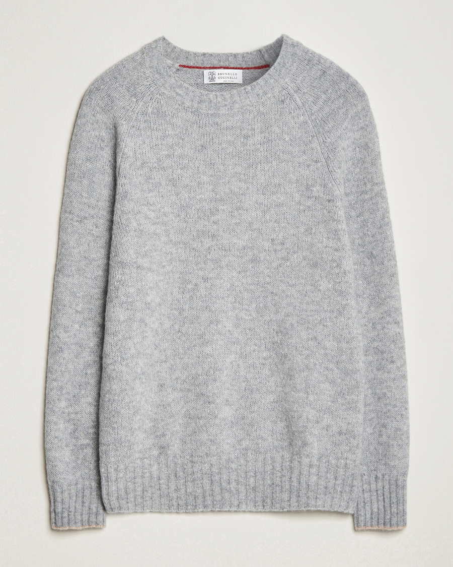 Herre | Trøjer | Brunello Cucinelli | Fluffy Crew Neck Sweater Light Grey