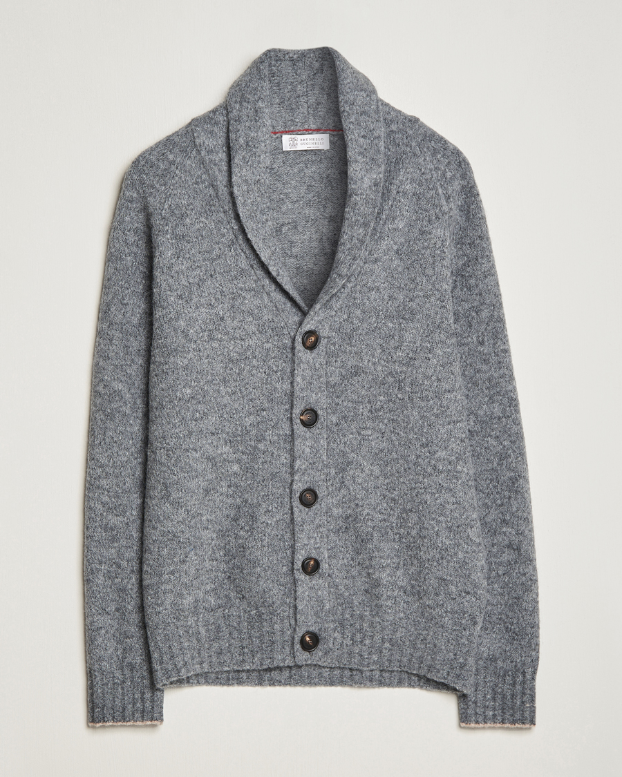 Herre | Trøjer | Brunello Cucinelli | Fluffy Shawl Collar Cardigan Grey Melange