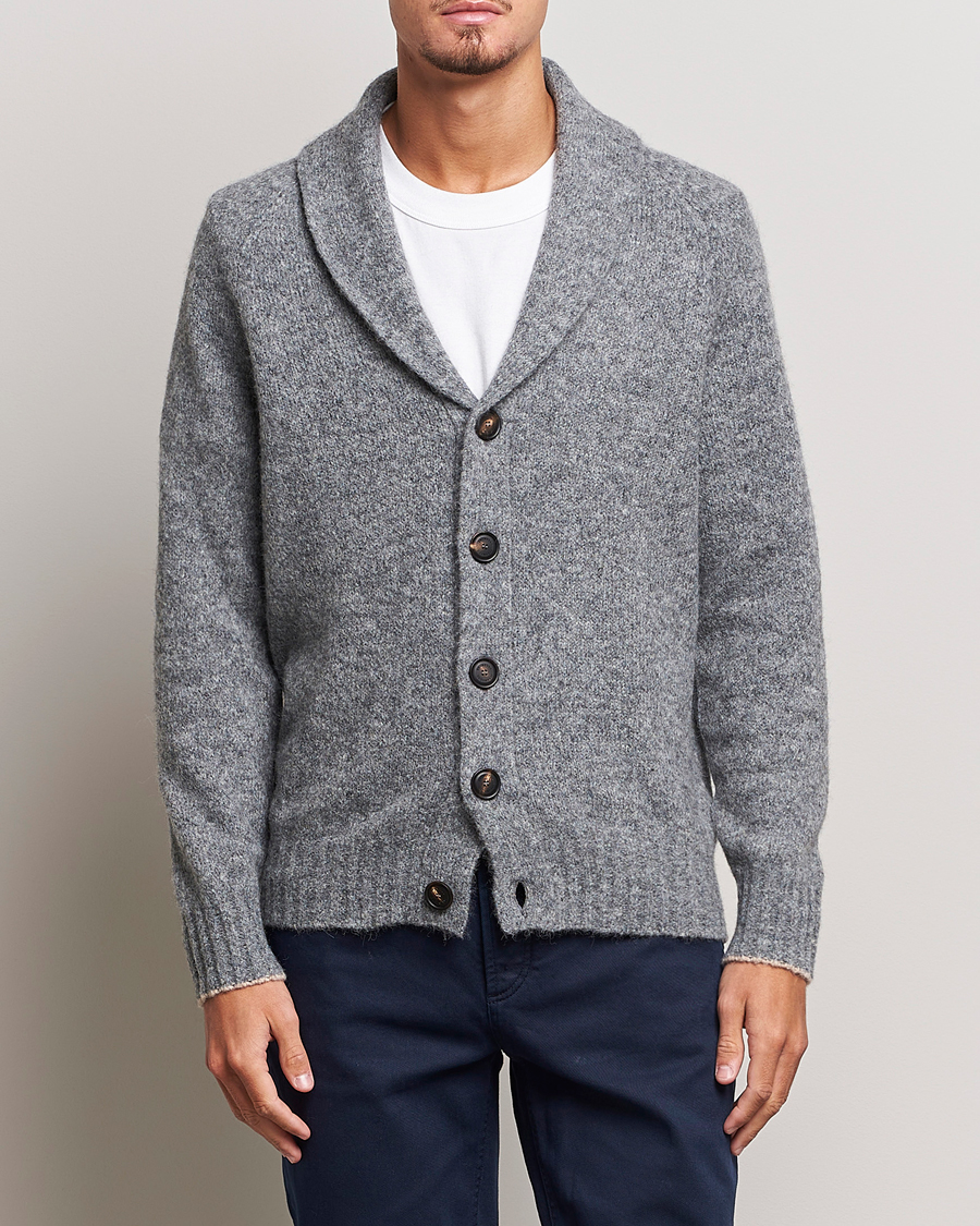 Herre | Trøjer | Brunello Cucinelli | Fluffy Shawl Collar Cardigan Grey Melange