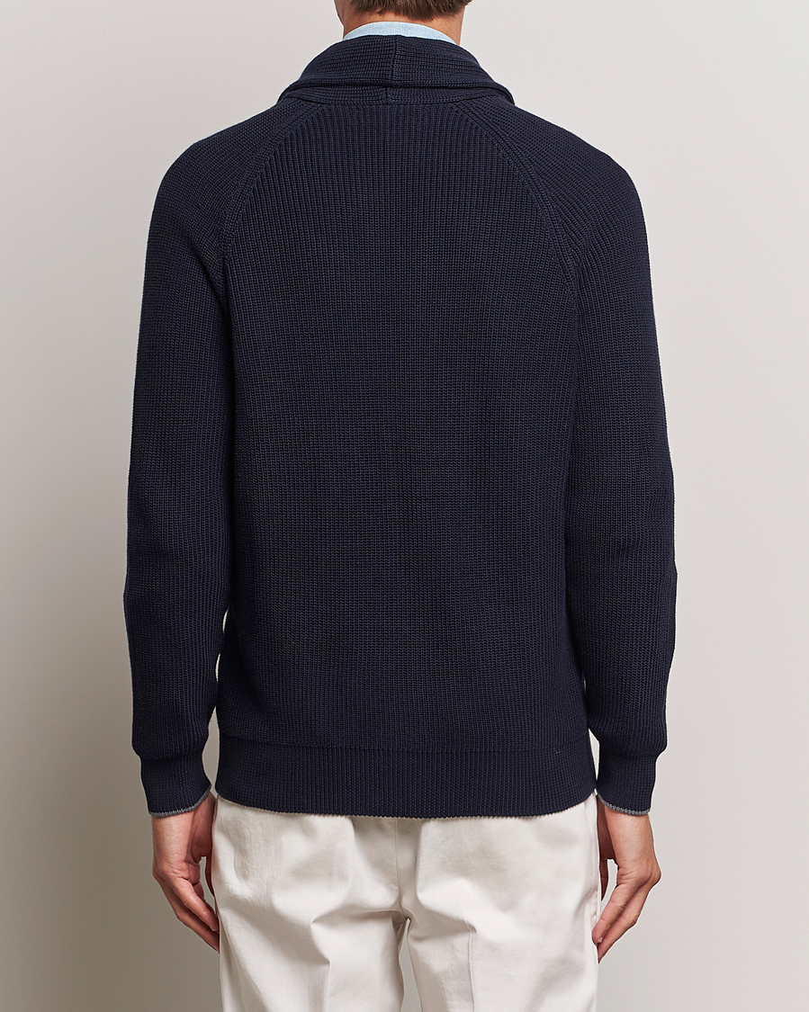 Herre | Trøjer | Brunello Cucinelli | Rib Wool Shawl Collar Cardigan Navy