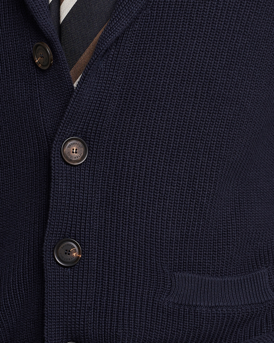 Herre | Trøjer | Brunello Cucinelli | Rib Wool Shawl Collar Cardigan Navy