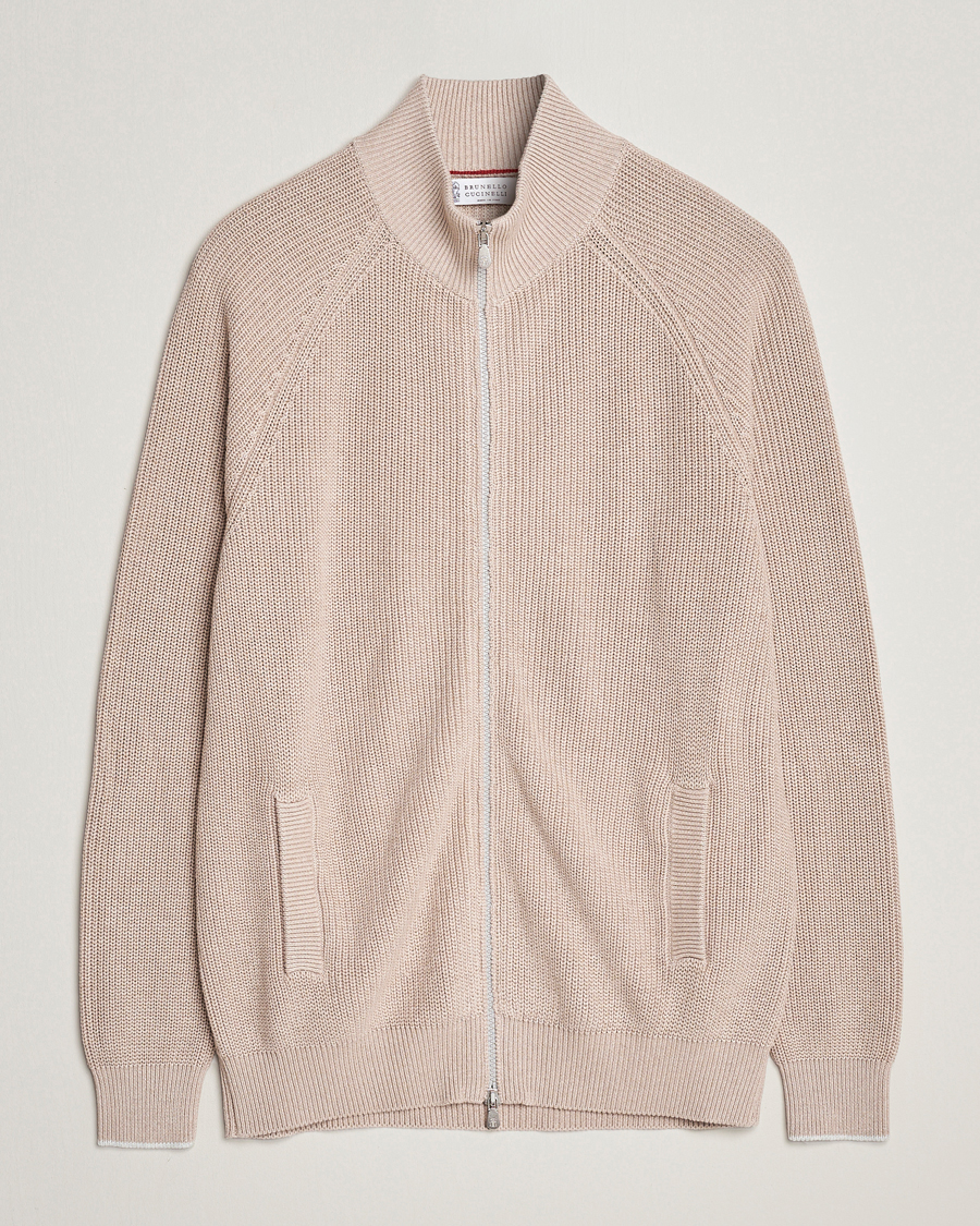 Herre | Trøjer | Brunello Cucinelli | Rib Wool Zip Cardigan Light Beige