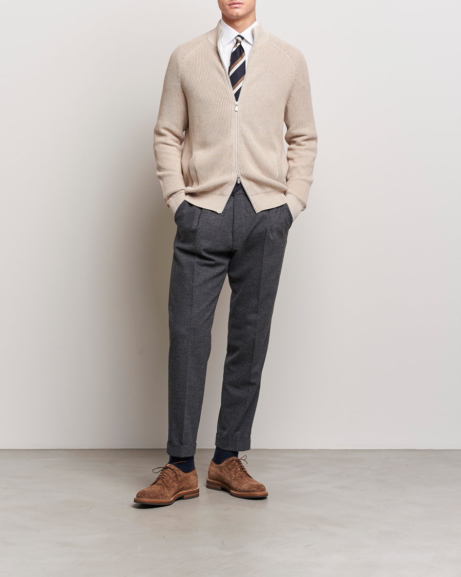 Herre | Trøjer | Brunello Cucinelli | Rib Wool Zip Cardigan Light Beige