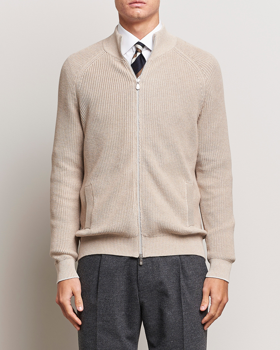 Herre | Trøjer | Brunello Cucinelli | Rib Wool Zip Cardigan Light Beige