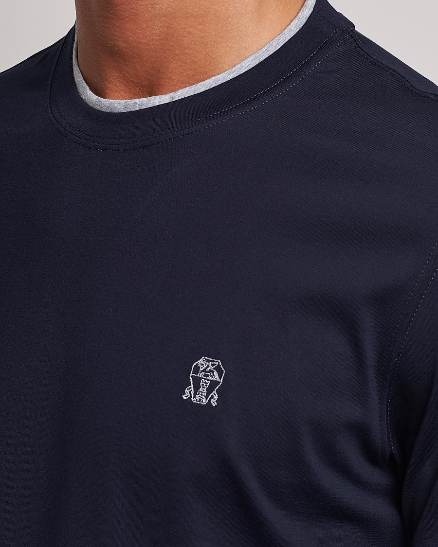 Herre | T-Shirts | Brunello Cucinelli | Short Sleeve Logo T-Shirt Navy