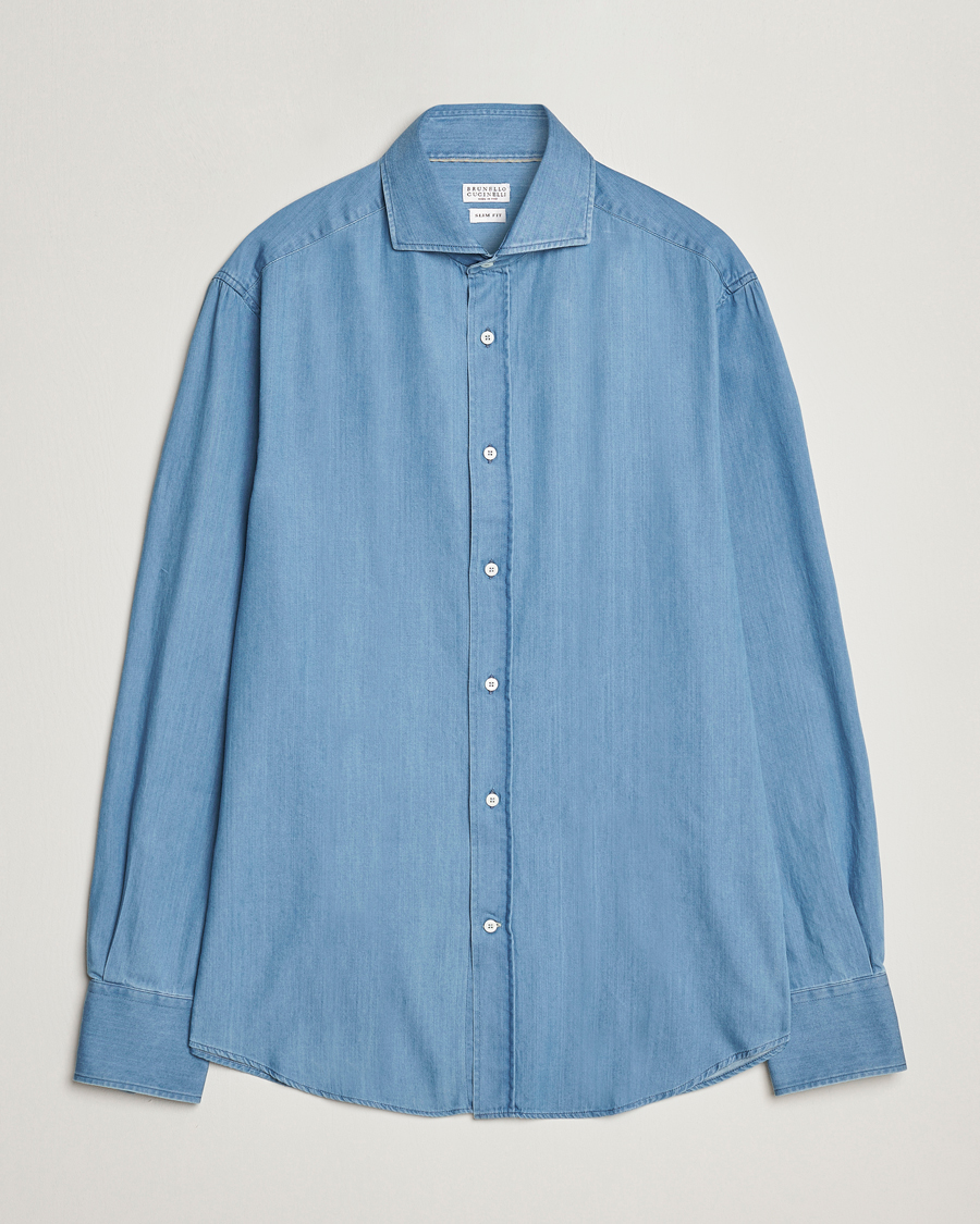 Herre | Skjorter | Brunello Cucinelli | Slim Fit Denim Shirt Indigo Blue