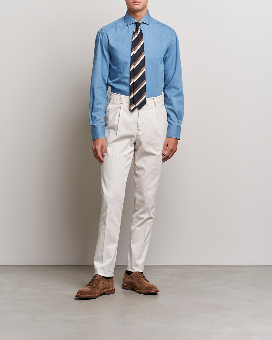 Herre | Skjorter | Brunello Cucinelli | Slim Fit Denim Shirt Indigo Blue