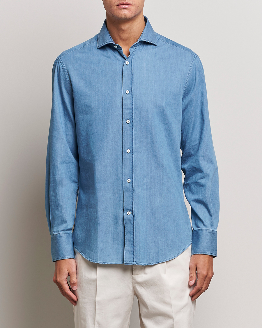 Herre | Casualskjorter | Brunello Cucinelli | Slim Fit Denim Shirt Indigo Blue