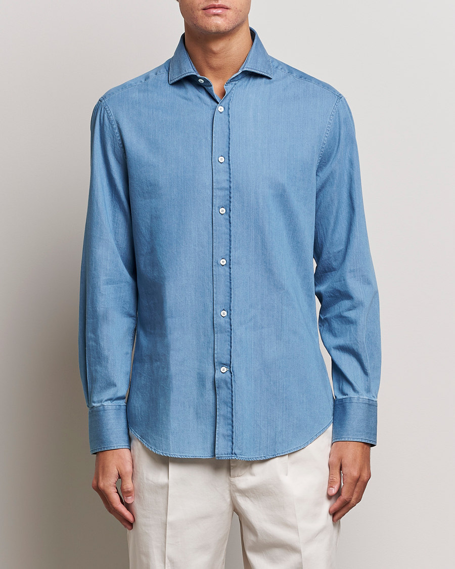 Herre | Skjorter | Brunello Cucinelli | Slim Fit Denim Shirt Indigo Blue